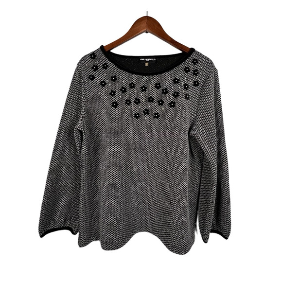 Karl Lagerfeld Paris Womens Black and White Embellished Top Size Medium - Picture 8 of 8